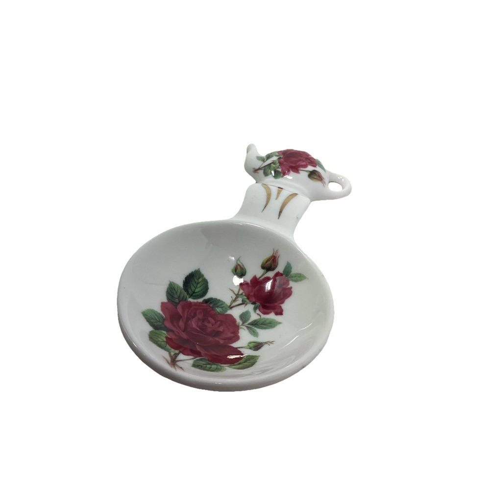 Royal Patrician Fine Bone China Pink Floral Tea Bag Holder Spoon Caddy England